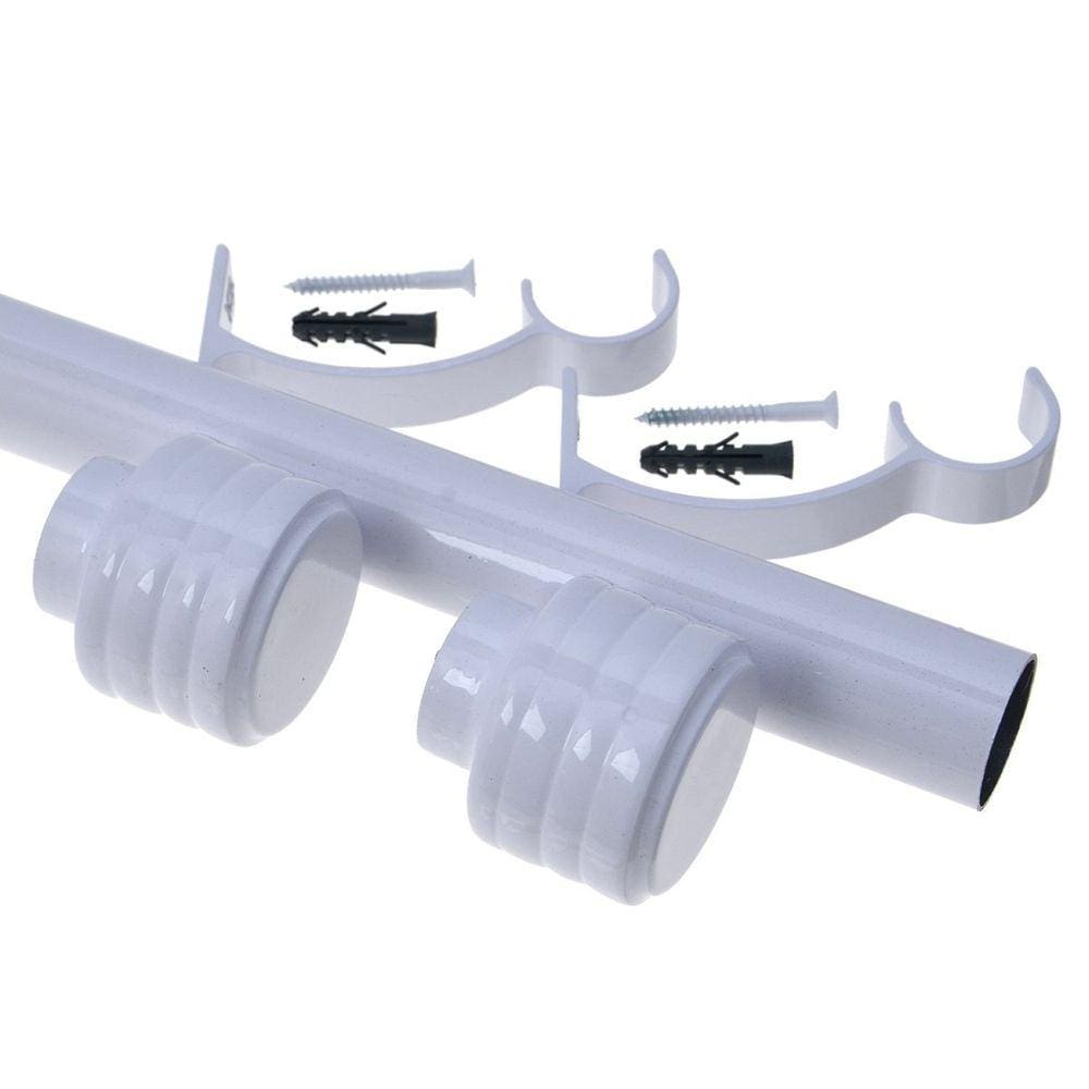 Kit Varão de Cortina Madrid 19mm 1,5 Metros Glacial Repuxada Couselo Branco