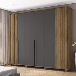 Guarda Roupa Casal com Detalhe em Ripado 6 Portas 3 Gavetas Internas França Cinamomo/Grafite