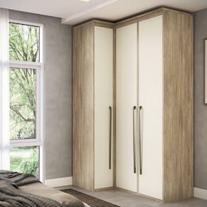Guarda Roupa Modulado Canto Reto 3 Portas MDF Lótus Carvalho/Off White