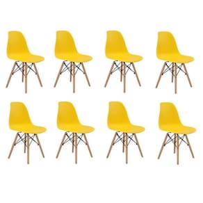 Conjunto 8 Cadeiras Eiffel PP Base Madeira Amarelo
