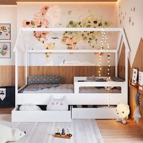 Cama Infantil Montessoriana com Gavetões Inferiores Branco