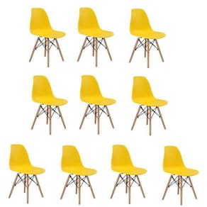 Conjunto 10 Cadeiras Eiffel PP Base Madeira Amarelo