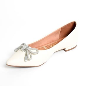 Sapatilha Vizzano Bico Fino Laço Strass Feminina - Branco Creme