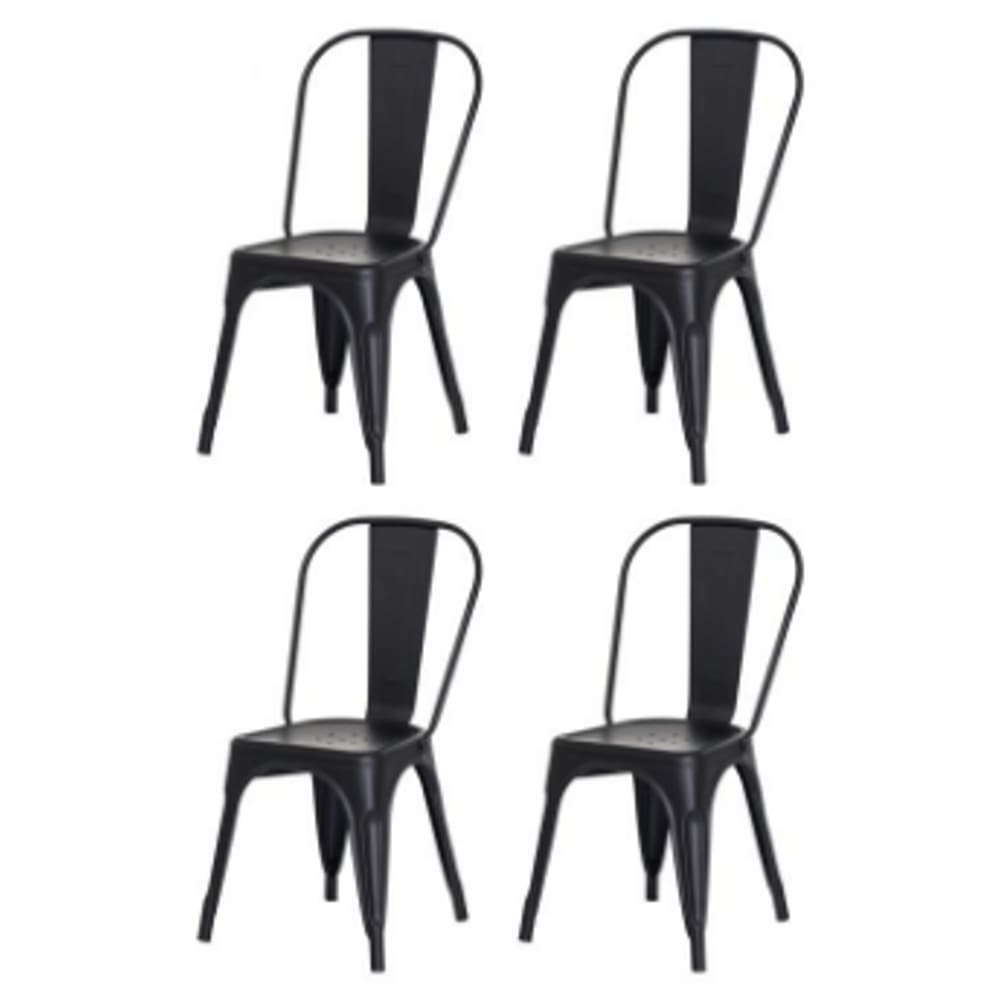 Kit com 4 Cadeira Tolix Iron Aço Carbono Industrial - Preto Fosco