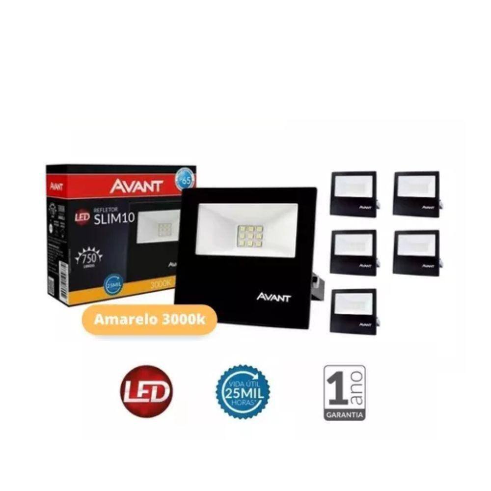 Refletor Led Avant 10W 3000K Bivolt Preto 5 Unidades