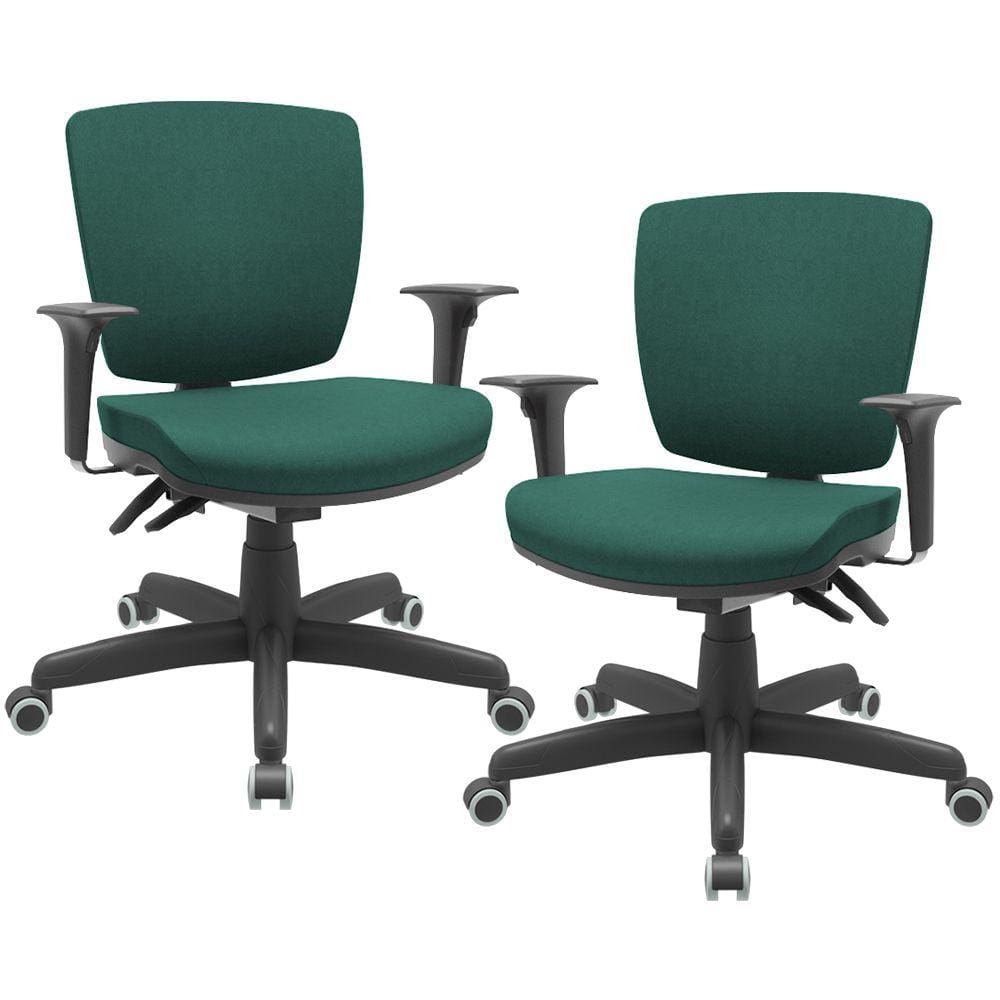 Kit 02 Cadeiras Escritório Executiva Office Giratória Preto Baixa Flexi P03 Poliéster Verde -Lyam