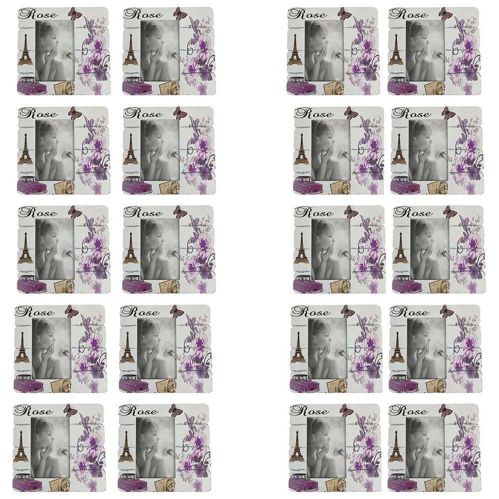 Porta Retrato 10x15 Moldura Paris Kit 20 Unidades Enfeite Flores Decoraçao Fotografia Lembrança Viagem Mesa Estante Prateleira