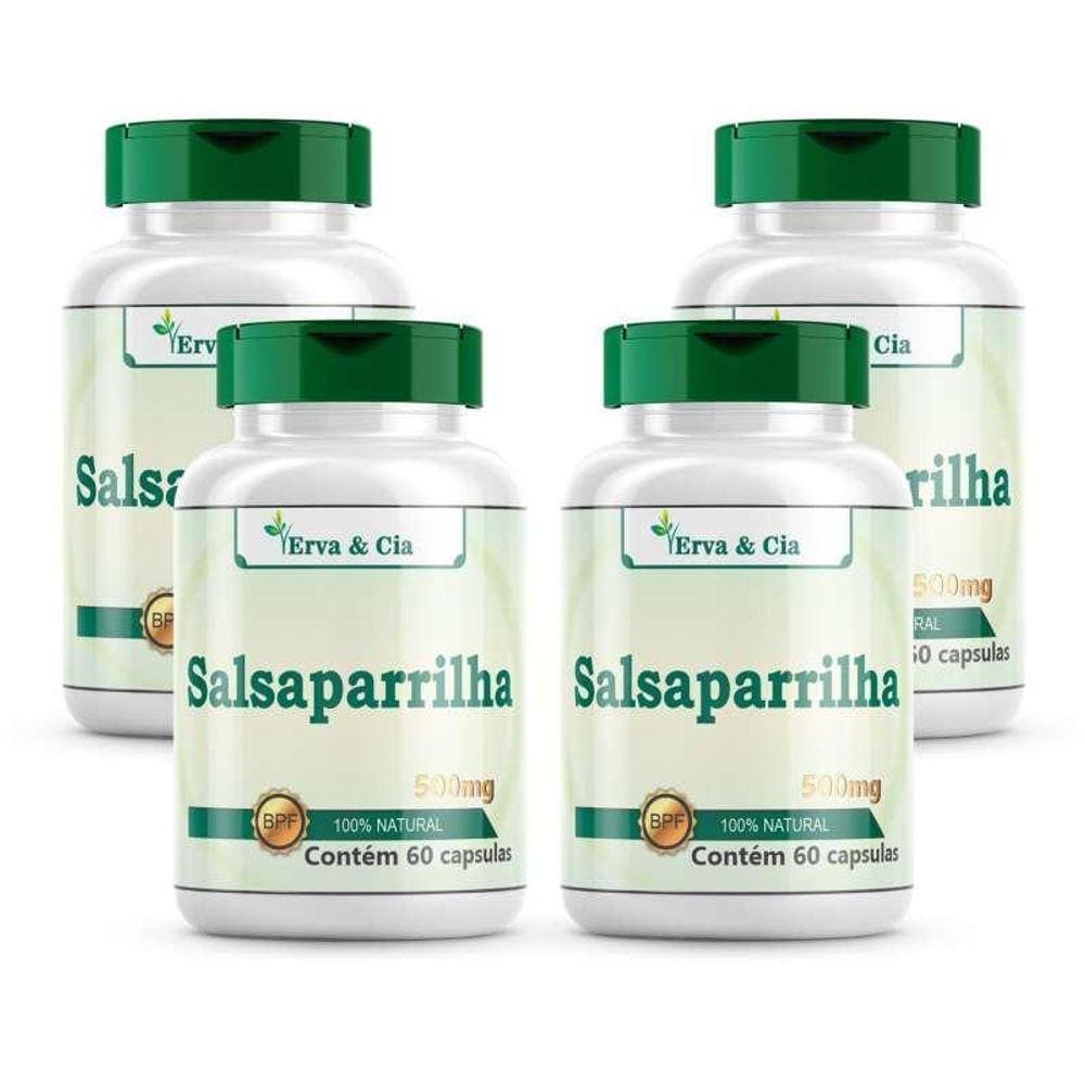 Salsaparrilha Cápsulas 500Mg 100% Natural Kit 4 Potes