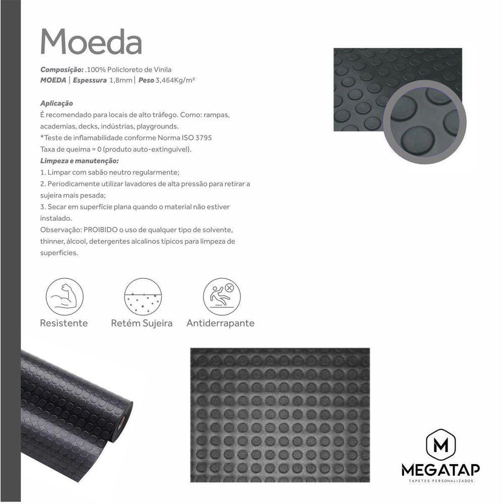 Piso Moeda 100X60 Emborrachado Pastilhado Laminado Academia