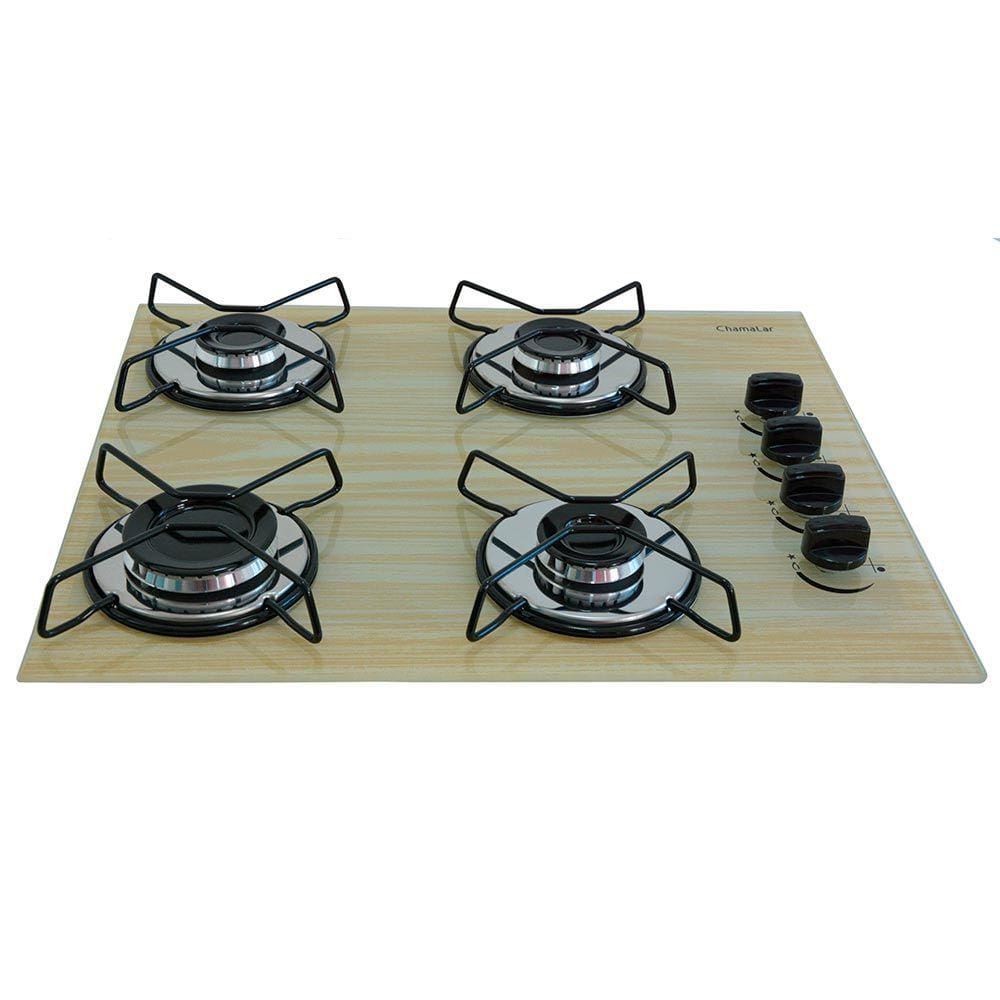 Fogão Cooktop Classic 4 Bocas Ultra Chama Amadeirado Claro