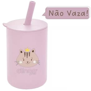 Copo de Silicone Infantil com Tampa e Canudo Clingo