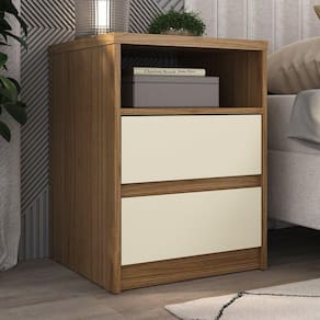 Mesa de Cabeceira 2 Gavetas 1 Nicho 100% MDF Gales Nogueira/Areia