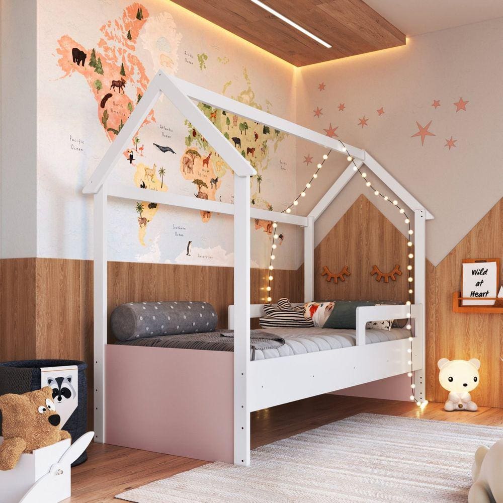 Cama Infantil Montessoriana Branco/Rosa