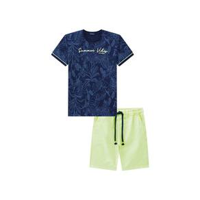 Conjunto Luc Boo Camiseta e Bermuda Estampa Floral Marinho/Amarelo 52596