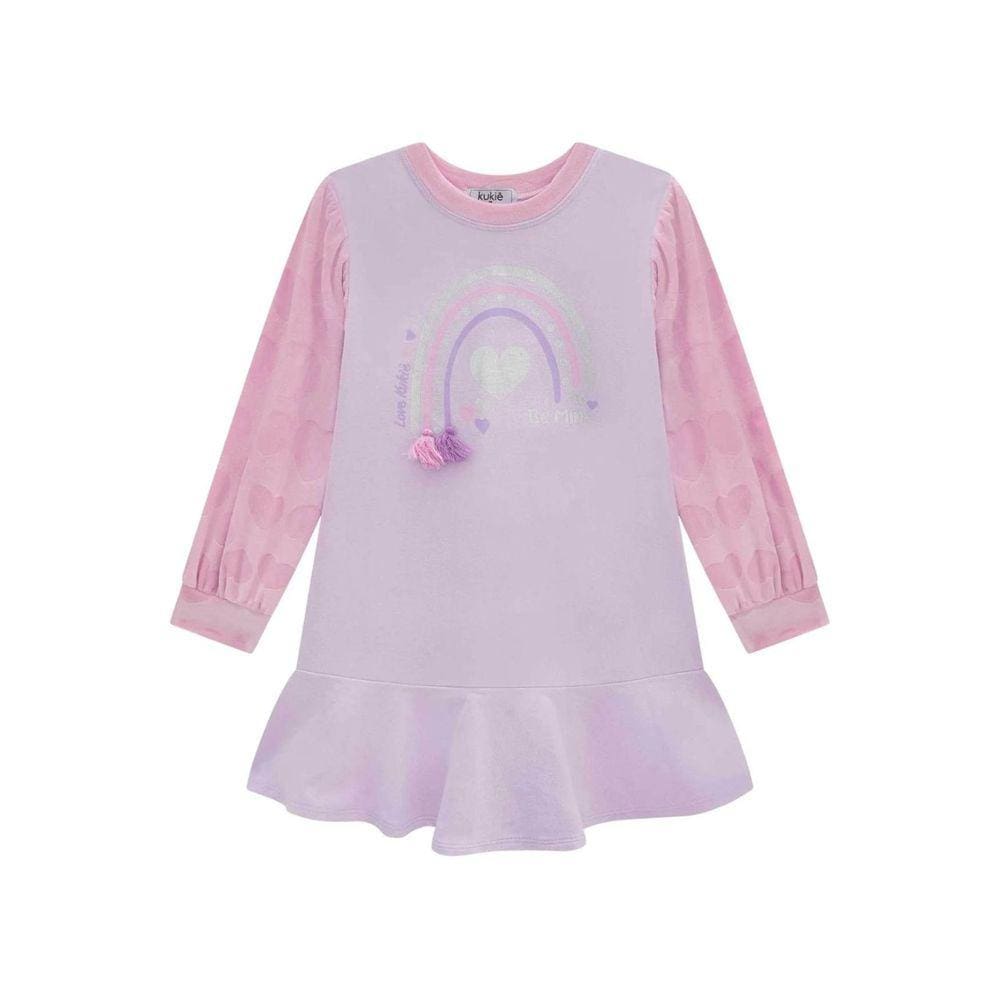 Vestido Arco-Íris em Moletom e Pelo Coração Kukiê 64242