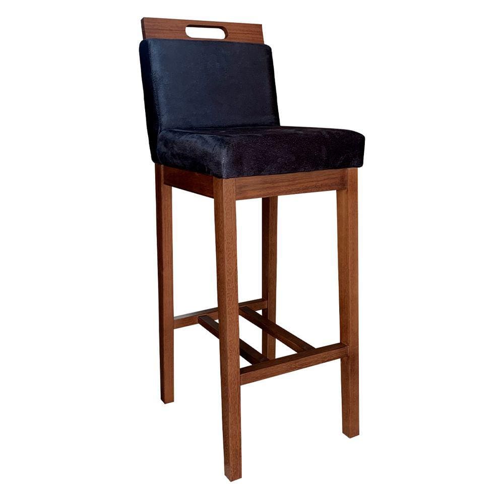 Banqueta Alta Estofada Moderna Veneza 104 Cm Madeira Maciça Suede Preto CCS