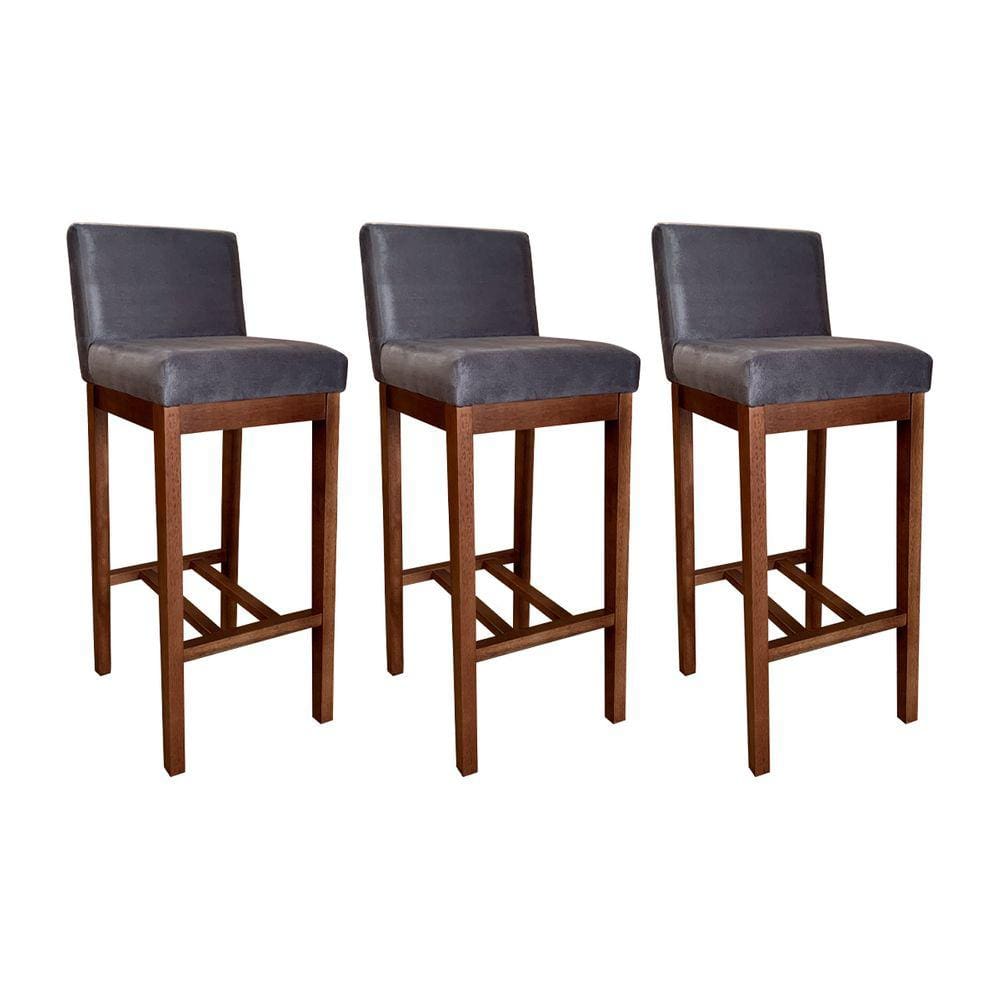 Kit 3 Banquetas Estofadas Alta para Bancada Lisboa 100 Cm Suede Cinza CCS