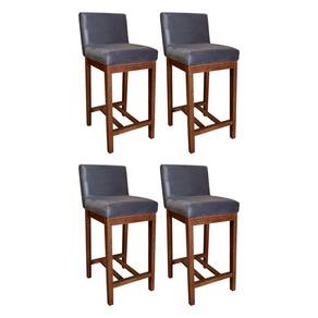 Kit 4 Banquetas Média Lisboa Estofadas com Encosto 90 Cm Suede Cinza CCS