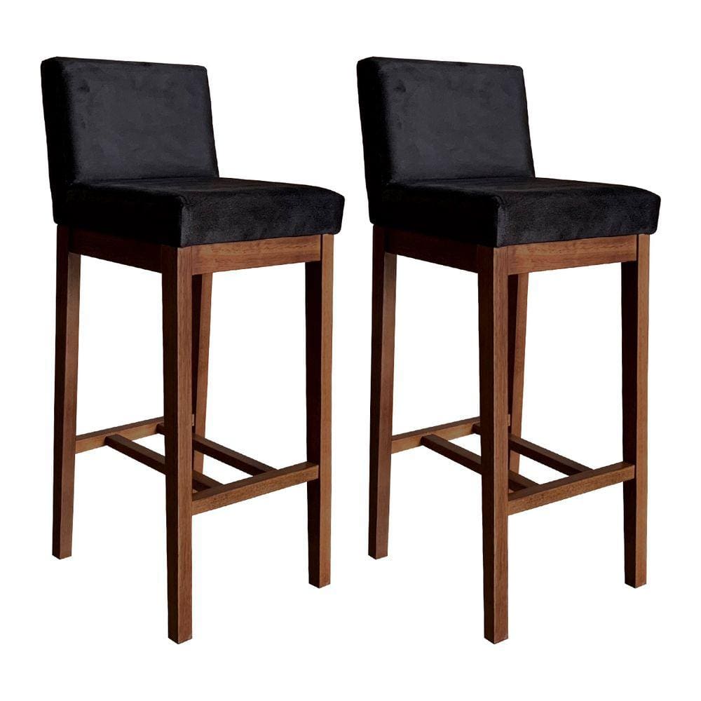 Kit 2 Banquetas Alta Estofada para Bancada 100 Cm Lisboa Madeira Maciça Suede Preto CCS