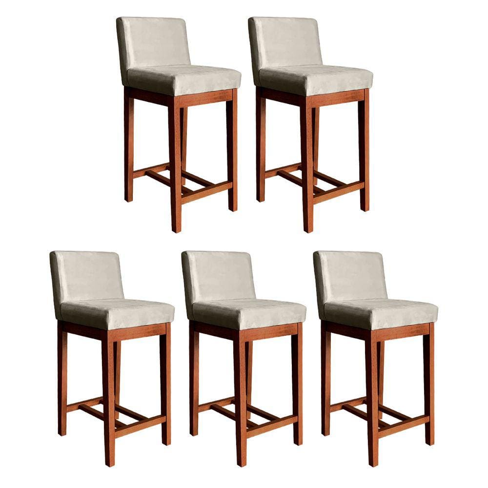 Kit 5 Banquetas para Bancada Lisboa Média 90 Cm Madeira Maciça Suede Bege CCS