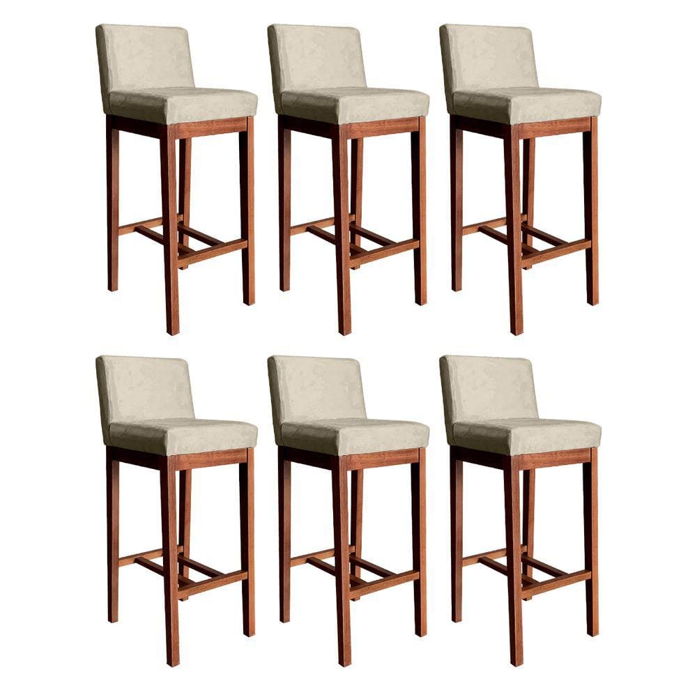 Kit 6 Banquetas Estofadas Alta Lisboa para Bancada 100 Cm Suede Bege CCS