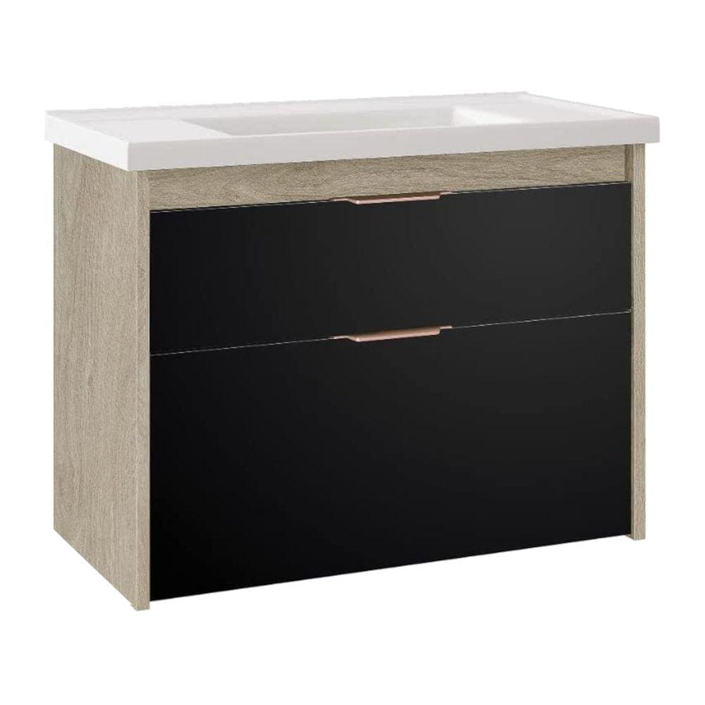Gabinete Banheiro Cuba Resina 62cm Vêneto Preto Madeirado