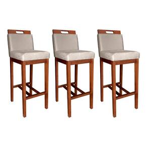 Kit 3 Banquetas Estofadas Alta Veneza 104 Cm Madeira Maciça Suede Bege CCS