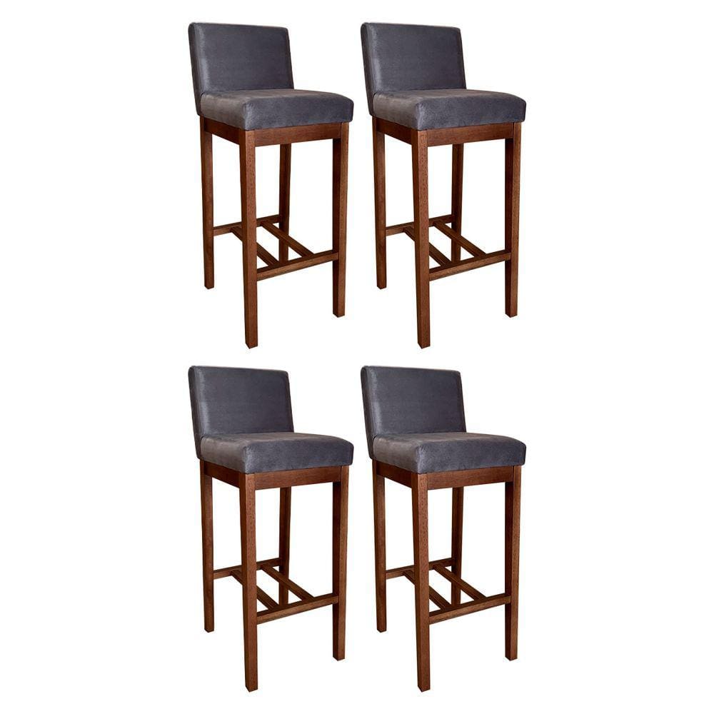 Kit 4 Banquetas Alta Lisboa Estofada 100 Cm Madeira Maciça Suede Cinza CCS