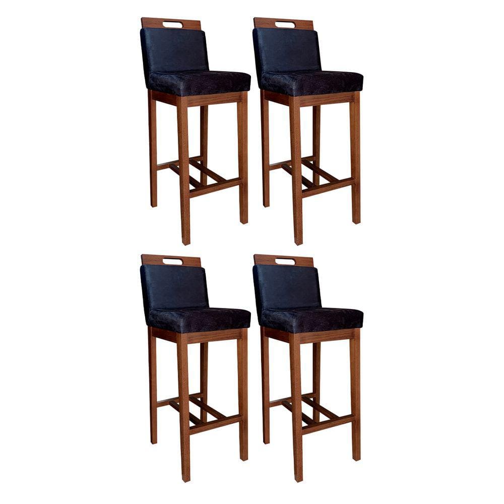 Kit 4 Banquetas Alta Estofada Veneza 104 Cm Madeira Maciça Suede Preto CCS