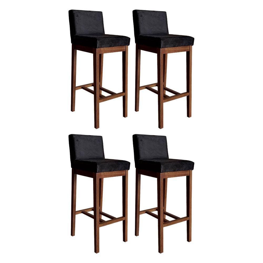 Kit 4 Banquetas Alta com Encosto Estofado Lisboa Madeira Maciça Suede Preto CCS