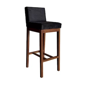 Banqueta Estofada para Bancada Alta 100 Cm Lisboa Madeira Maciça Suede Preto CCS