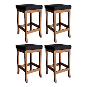 Kit 4 Banquetas Média Estofada Barcelona 64 Cm Madeira Maciça Suede Preto CCS