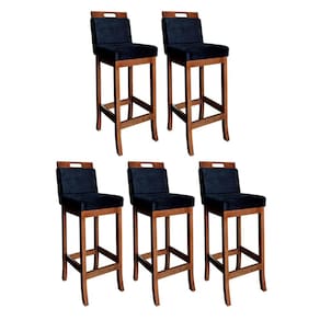 Kit 5 Banquetas Alta Milão para Ilha de Cozinha Madeira Pinhão Suede Preto CCS