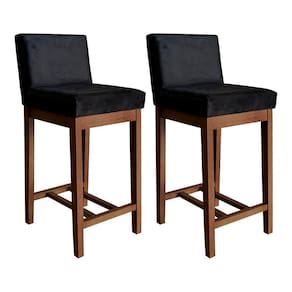 Kit 2 Banquetas Média Moderna para Bancada Lisboa 90 Cm Suede Preto CCS