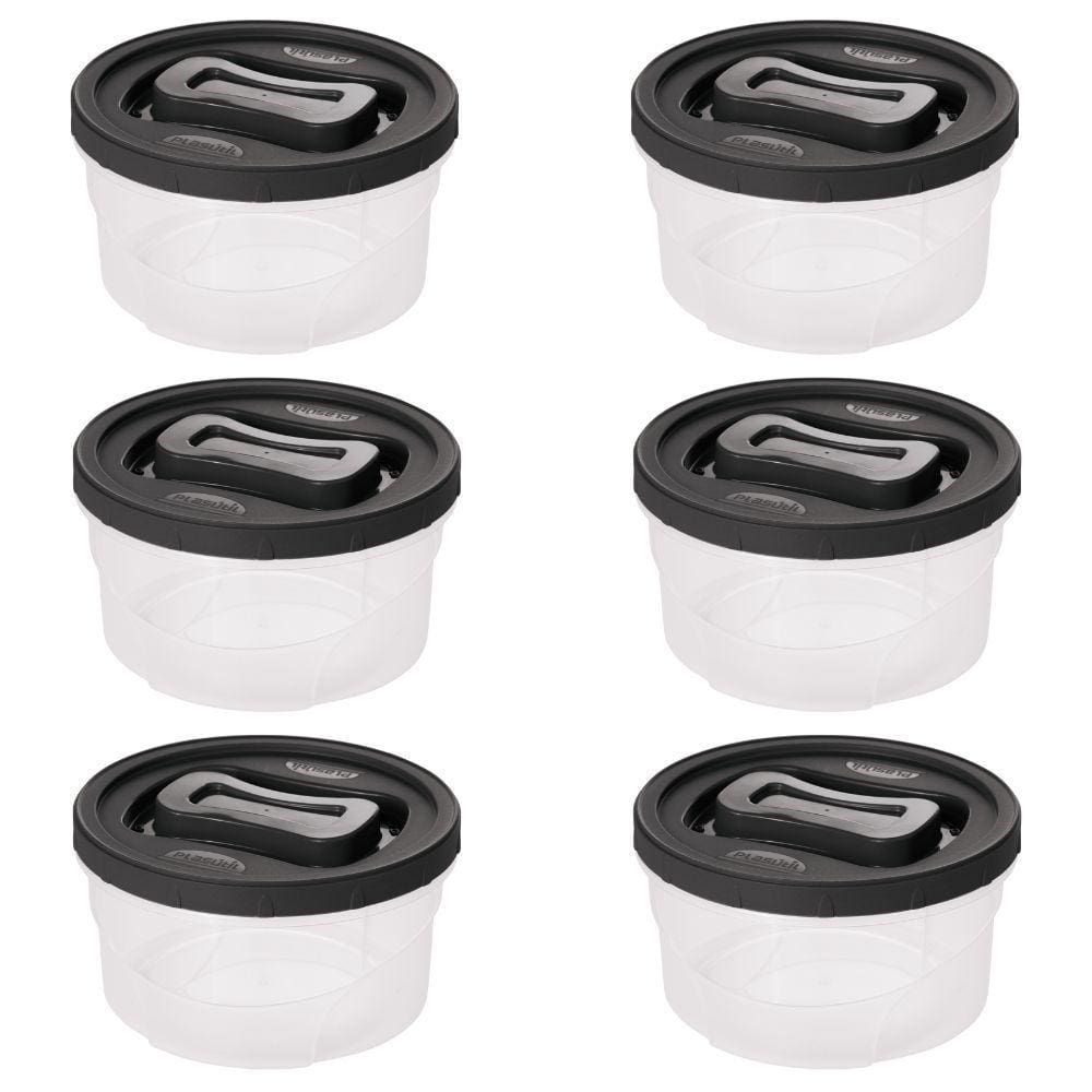 Pote de plástico Clic rosca 2 litros preto com 6 unidades Plasutil ref.13894