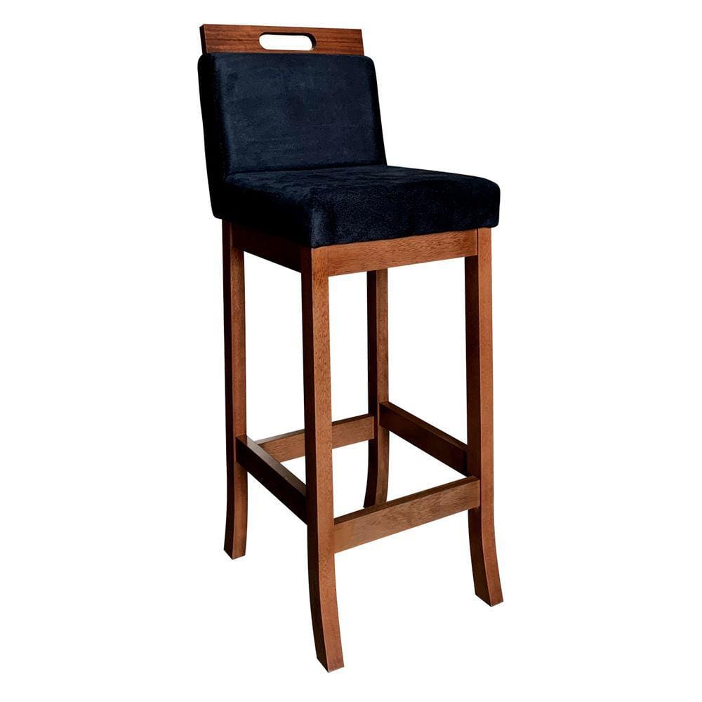 Banqueta Alta Estofada com Encosto 104 Cm Milão Madeira Maciça Suede Preto CCS
