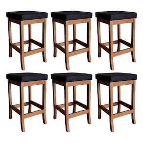 Kit 6 Banquetas Média Barcelona Estofada 64 cm Madeira Castanho Suede Preto CCS