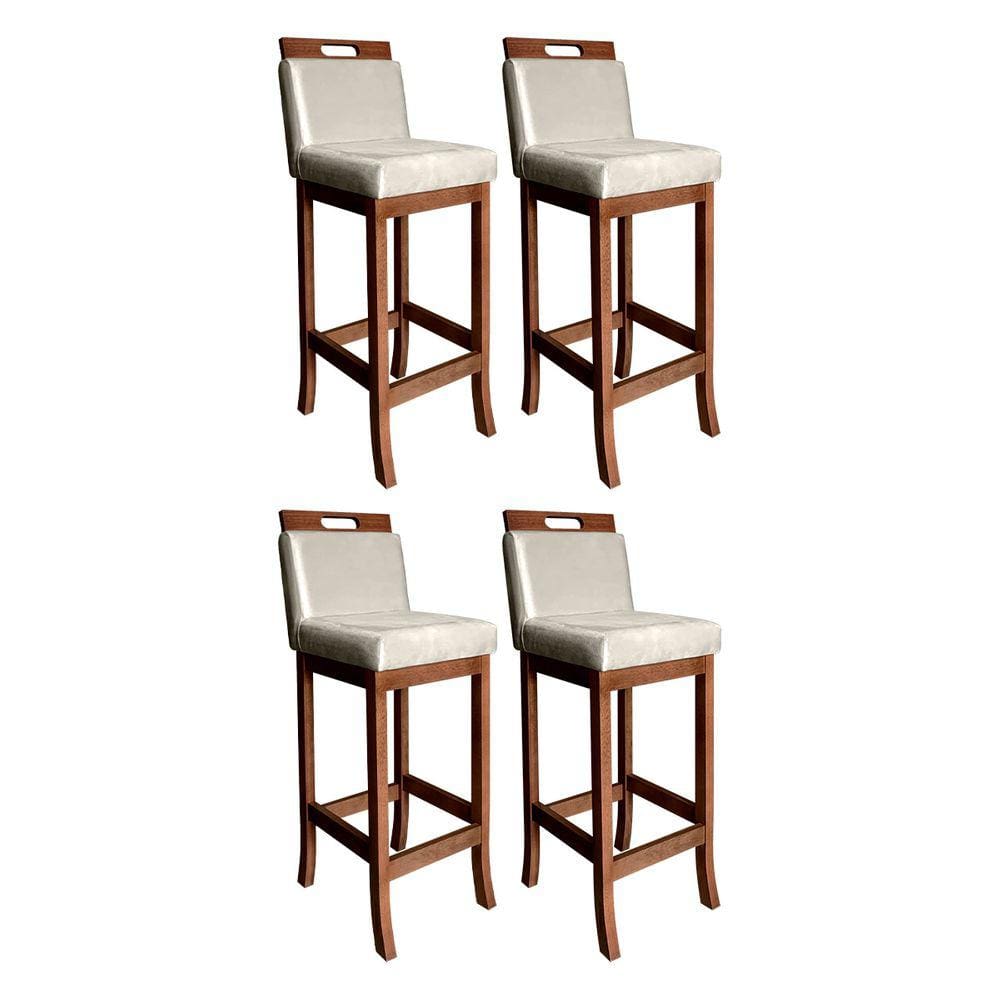 Kit 4 Banquetas Estofadas Média Milão 94 Cm Madeira Maciça Suede Bege CCS