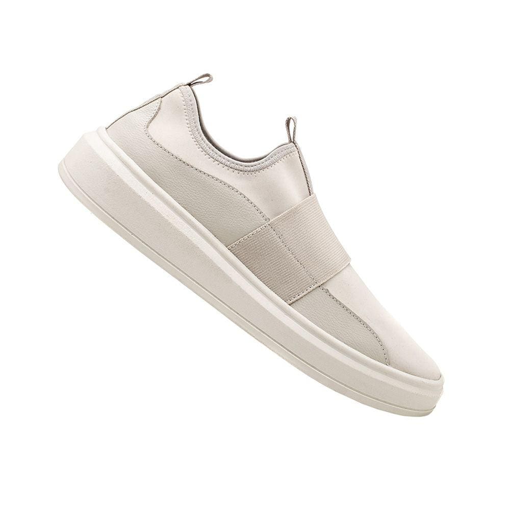 Tenis Casual Couro Collins Masculino Off White Calce Facil Elastico Solado Costurado