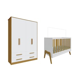 Berço Guti 5x1 e Guarda Roupa Charlo Moveis Peroba MDF