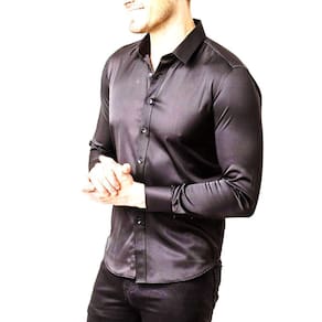 Camisa Social Masculina Slim Preta Manga Longa Zune