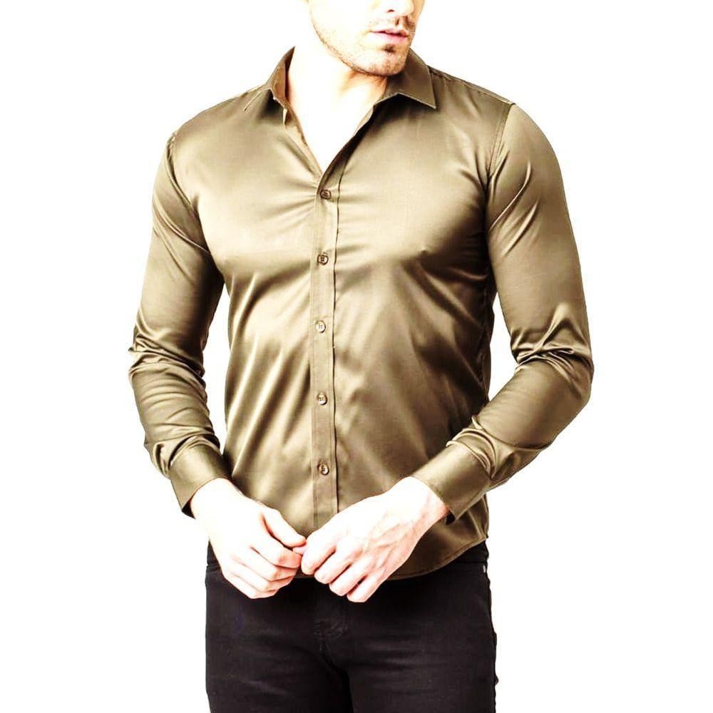 Camisa Social Masculina Slim Verde Militar Manga Longa Zune