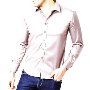 Camisa Social Masculina Slim Cinza Manga Longa Zune