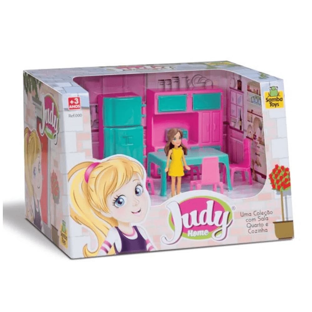 Coleção Judy Home Cozinha Rosa E Verde Acessórios Boneca Casinha Samba Toys