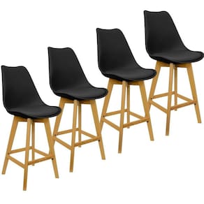 Kit 4 Banquetas Monty Leda Luisa Saarinen Alta Base Fixa Madeira - Preta
