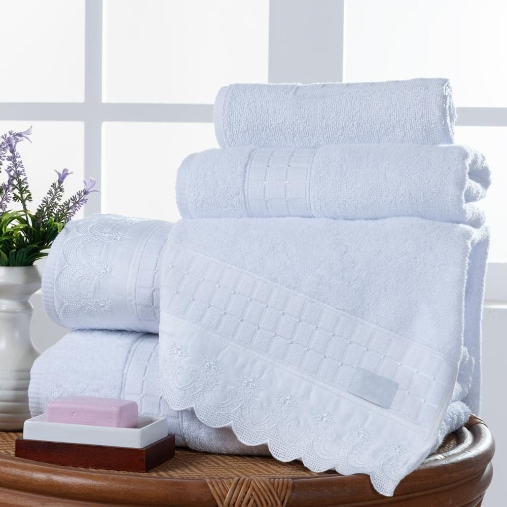 Jogo De Banho Venetto 5Pçs 100% Algodão Egípcio Branco