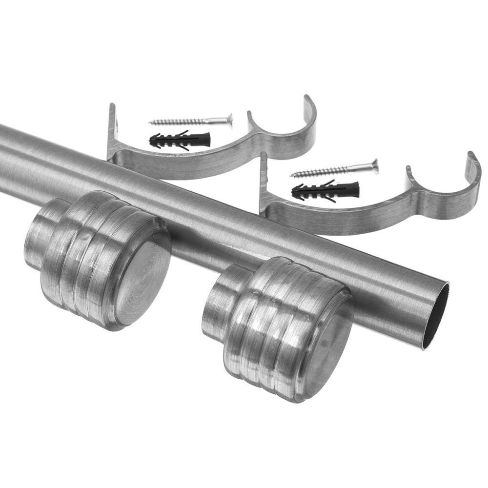 Kit Varão de Cortina Madrid 19mm 1,5 Metros Glacial Repuxada Couselo Aço Escovado