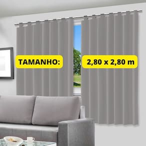 Cortina Blecaute Blackout Película Cinza com Alça para Bastão Varão Quarto Sala Escritório - Vários Tamanhos - Envio Ime