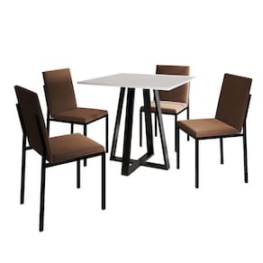 conjunto de mesa de jantar com tampo branco e 4 cadeiras mônaco veludo marrom e preto