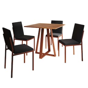 conjunto de mesa de jantar com tampo imbuia e 4 cadeiras mônaco veludo preto e cobre